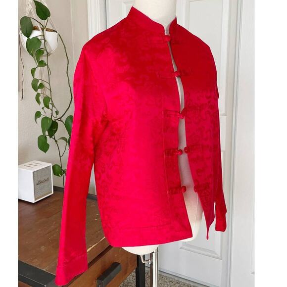 Chico's Design Vintage Chinese Japanese Harajuku Red Brocade Silk Jacket - Picture 8 of 14